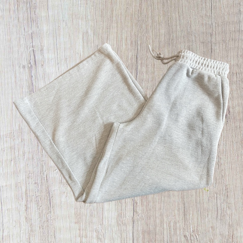 Zara Heather Grey Wide-Leg Knit Pants Cozy Lounge Fit Size Small